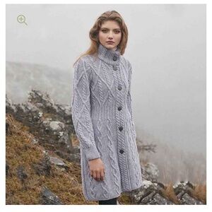 SAOL
Button-Up Turtleneck Aran Cable Knit Coat
